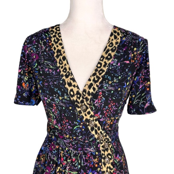 Anthropologie Maeve floral animal print Morgan dress v-neck buttons leopard 6 - Picture 9 of 16